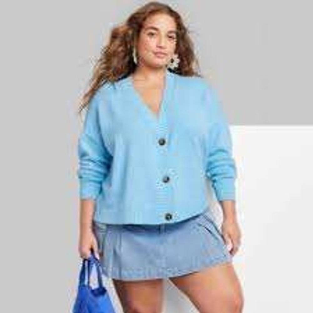 Wild Fable Womens L Sky Blue V-Neck Button Front Cardigan Sweater NWT